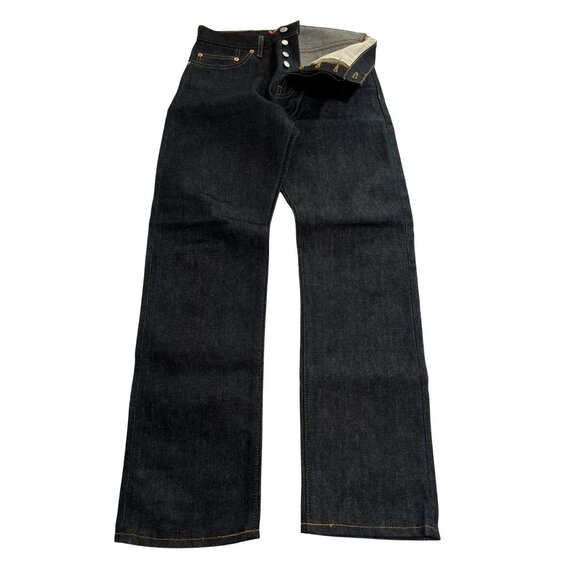 Supreme Straight Leg Button Fly Jeans in Dark Blue